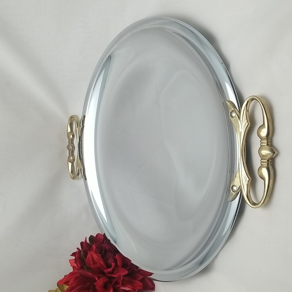 Kromex Large Chrome & Brass Serving Tray